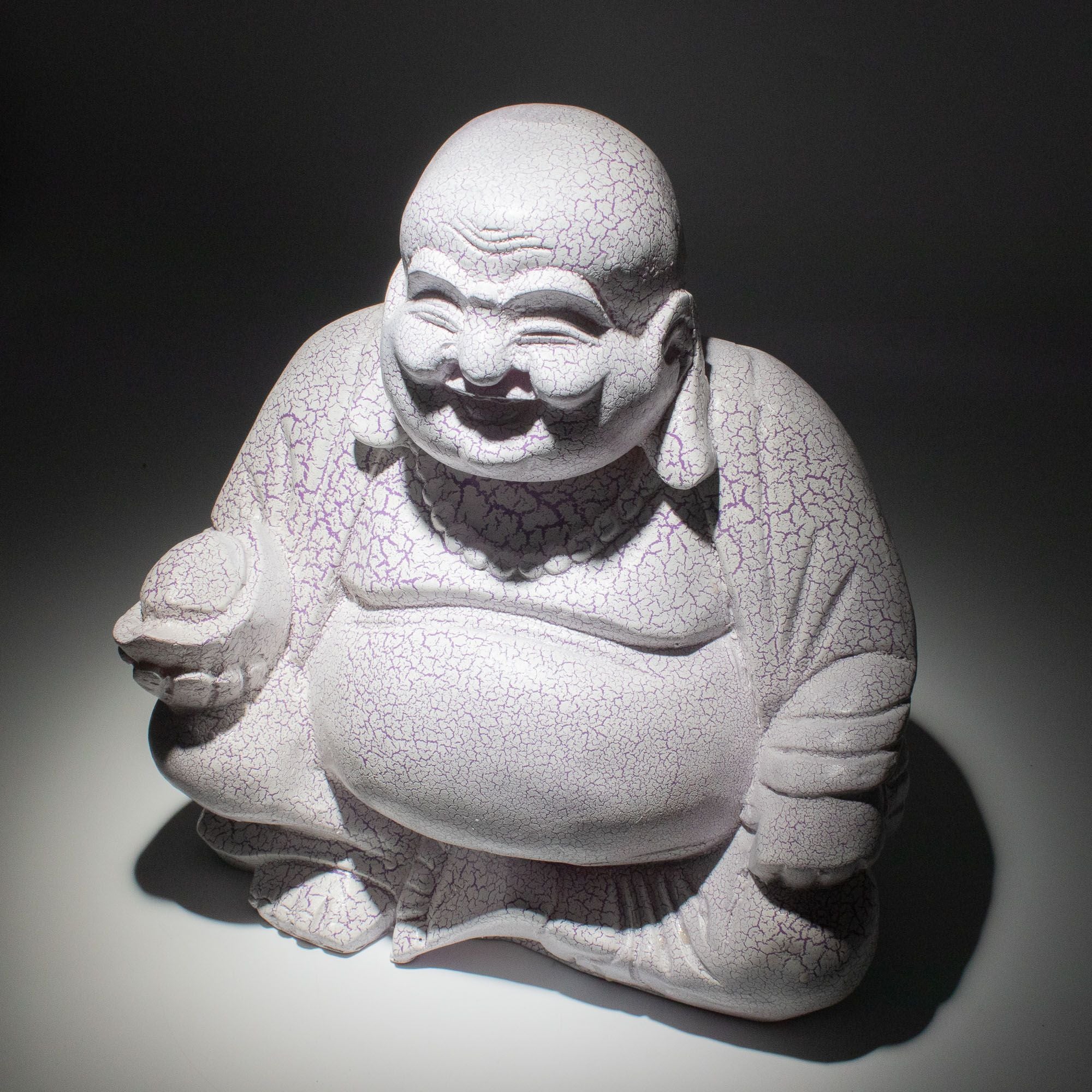 Laughing Buddha Lamp Lavender Crackle - Round Stand