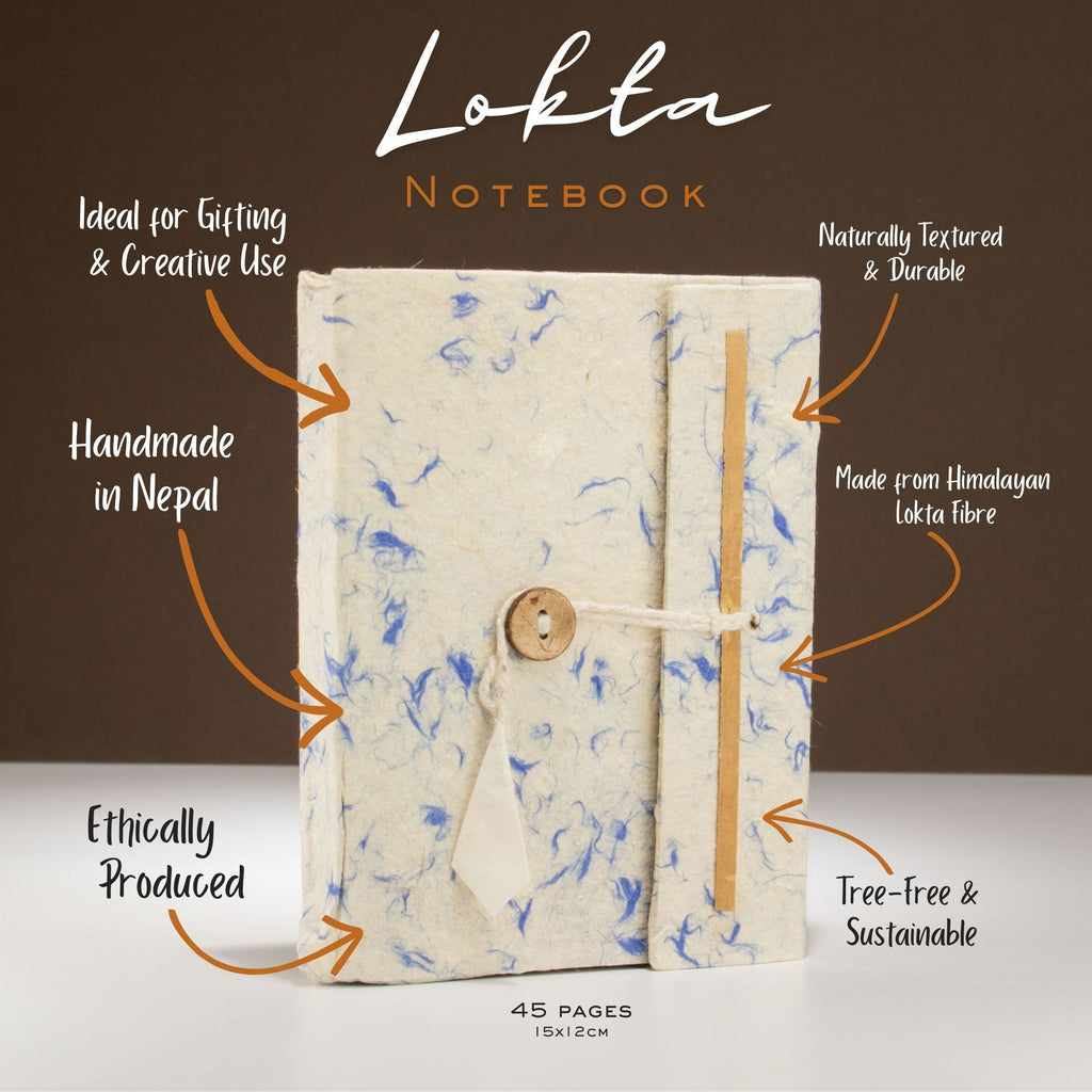 Lokta Mixed Blue Cotton Notebook – Medium (15x12cm) – 45 Leaves