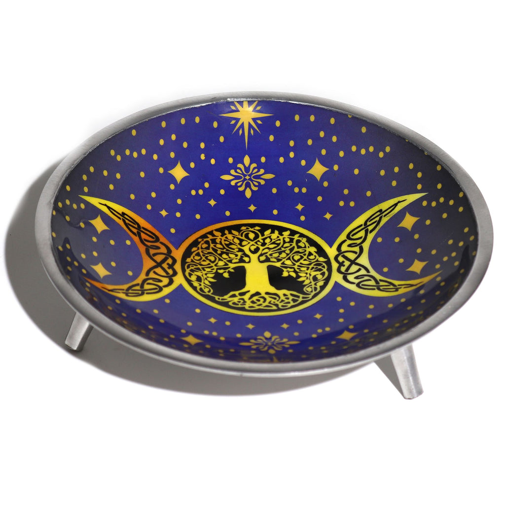 Triple Leg  Enamelled Offering Plate - Purple Triple Moon