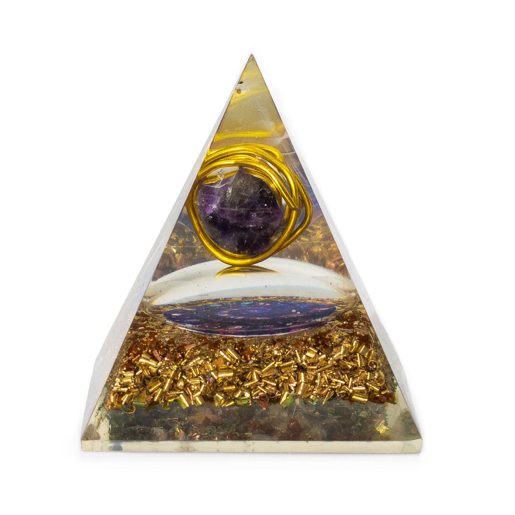 Med Organite Pryamids 7x6cm - Wrapped Amythist - Copper Chips