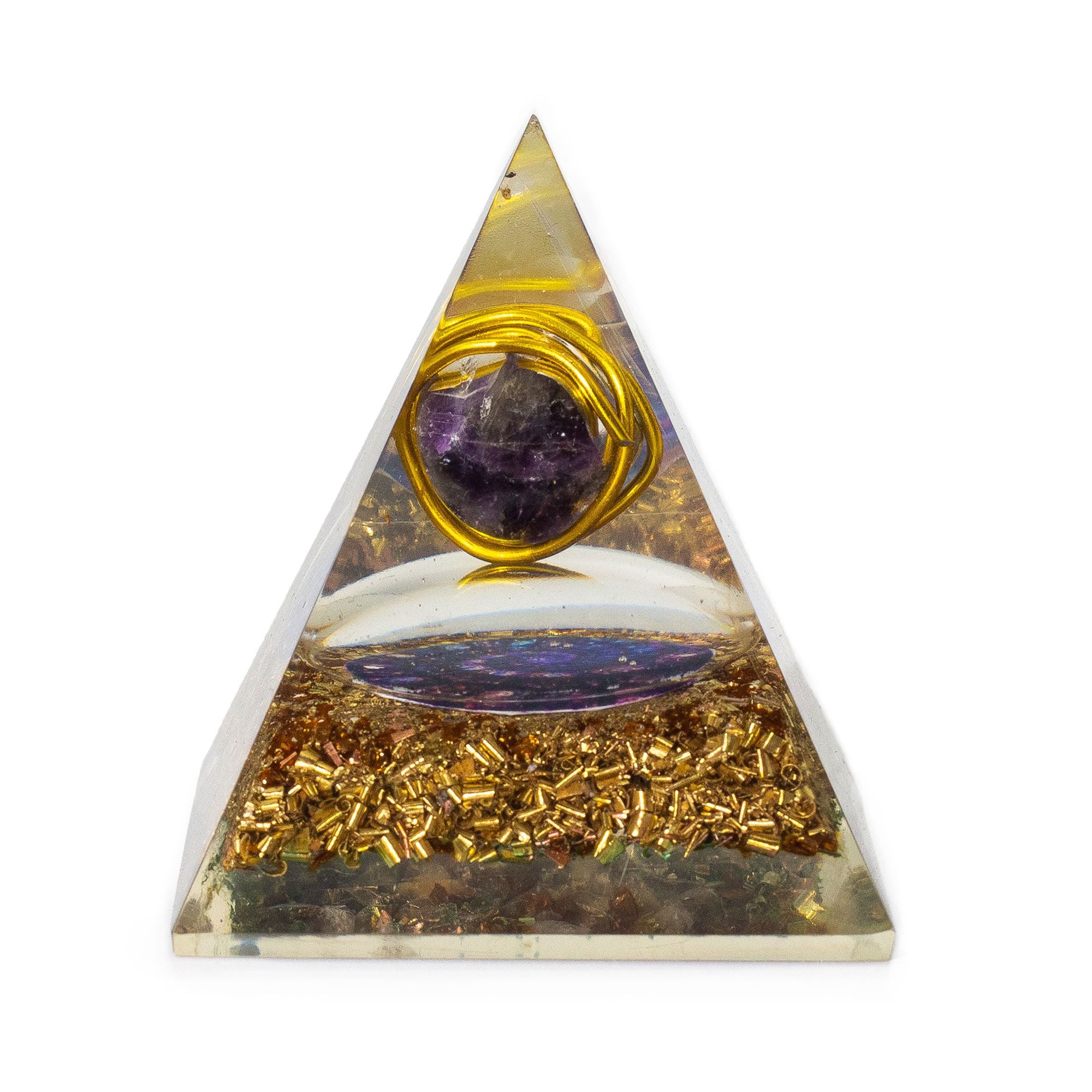 Med Organite Pryamids 7x6cm - Wrapped Amythist - Copper Chips