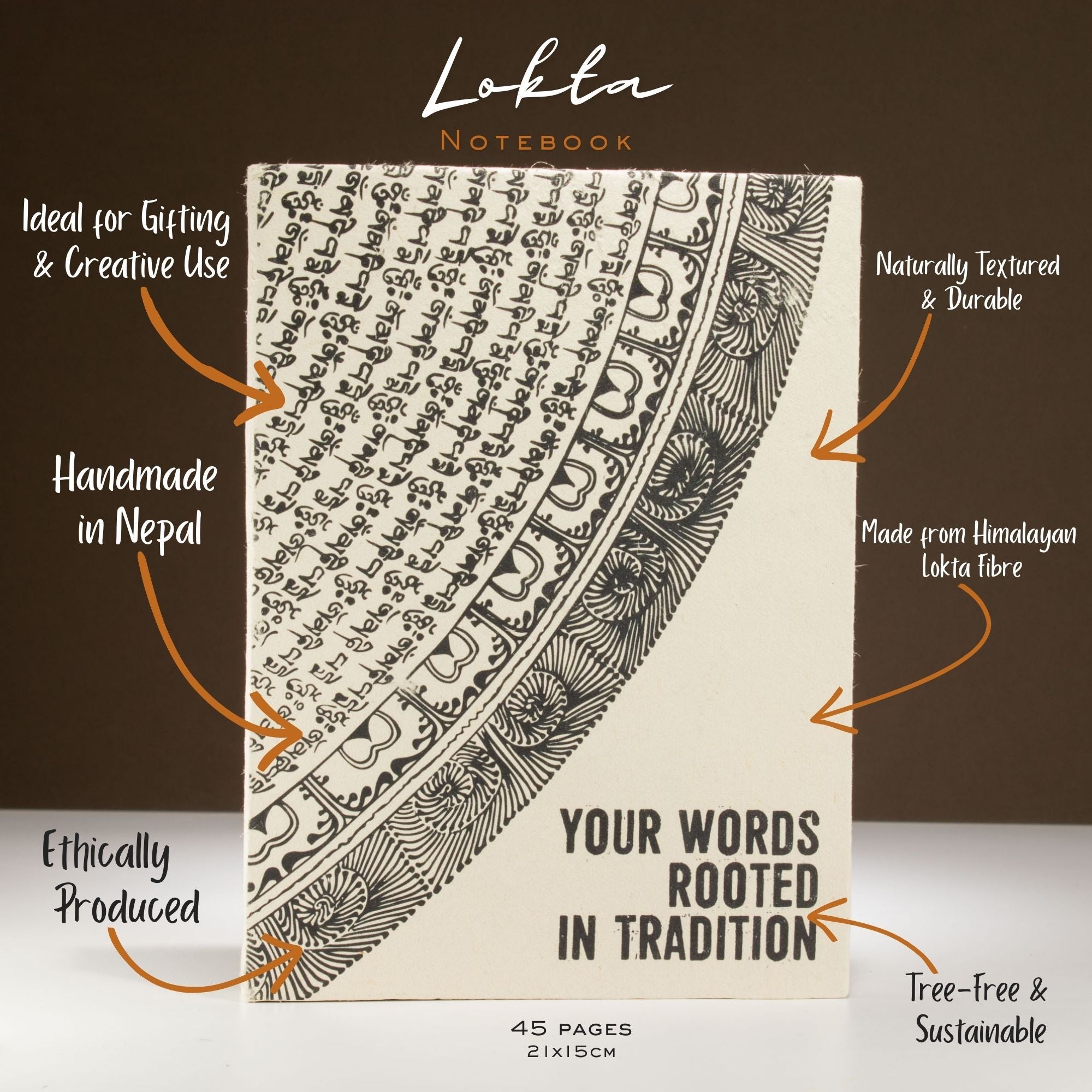 Lokta Inspiration Notebook – Your Words – Large (21x15cm) – 45 Leaves – Includes Bookmark