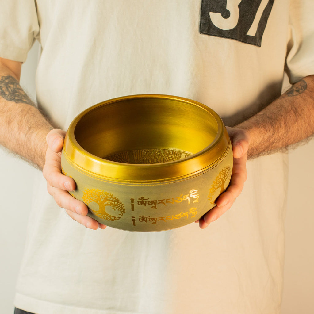 Large Aluminum Singing Bowl - Buddha Tree of Life - Copper Colour (19cm)