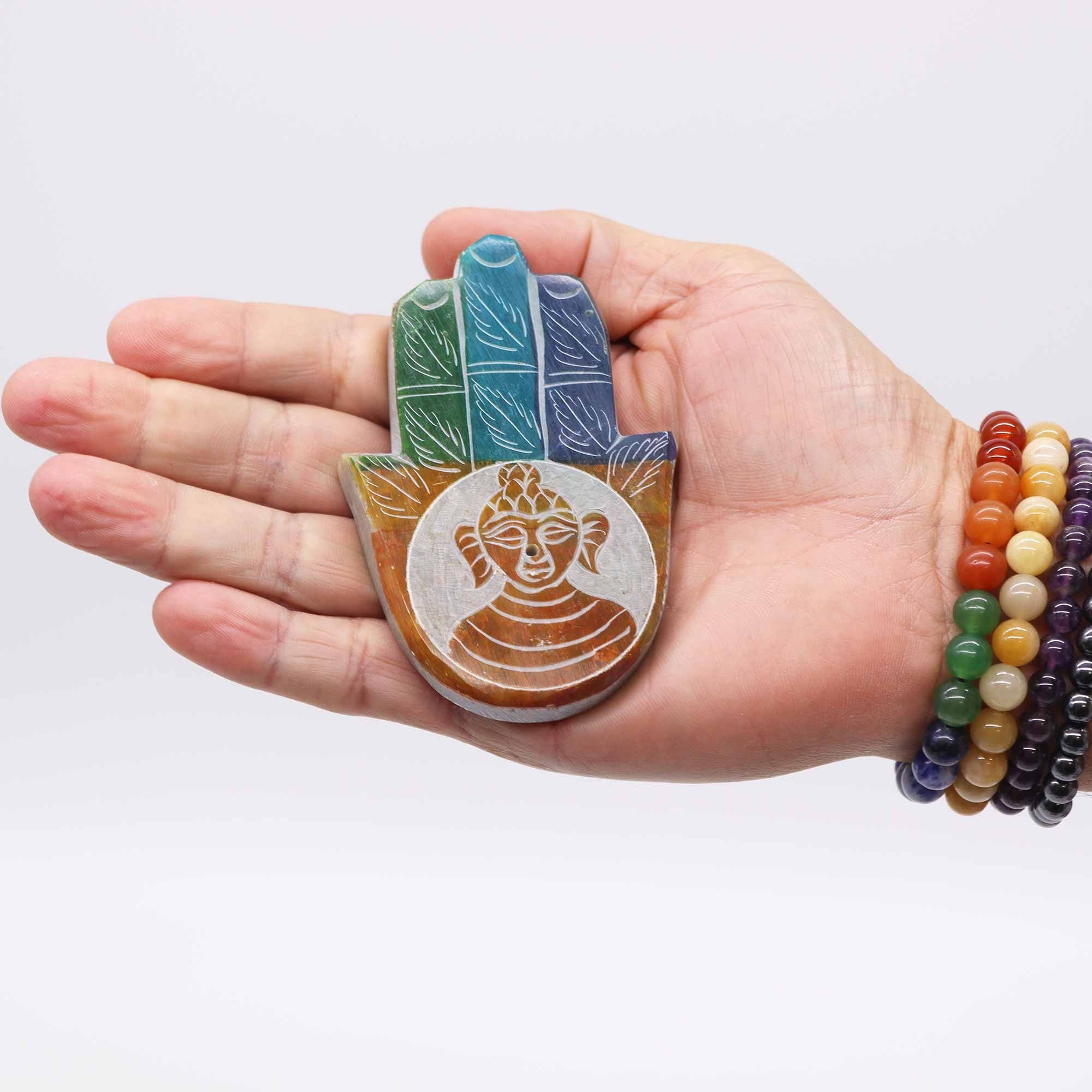 Soapstone Hamsa Incense Holder - Buddah