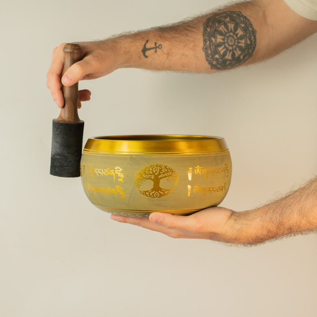 Large Aluminum Singing Bowl - Buddha Tree of Life - Copper Colour (19cm)