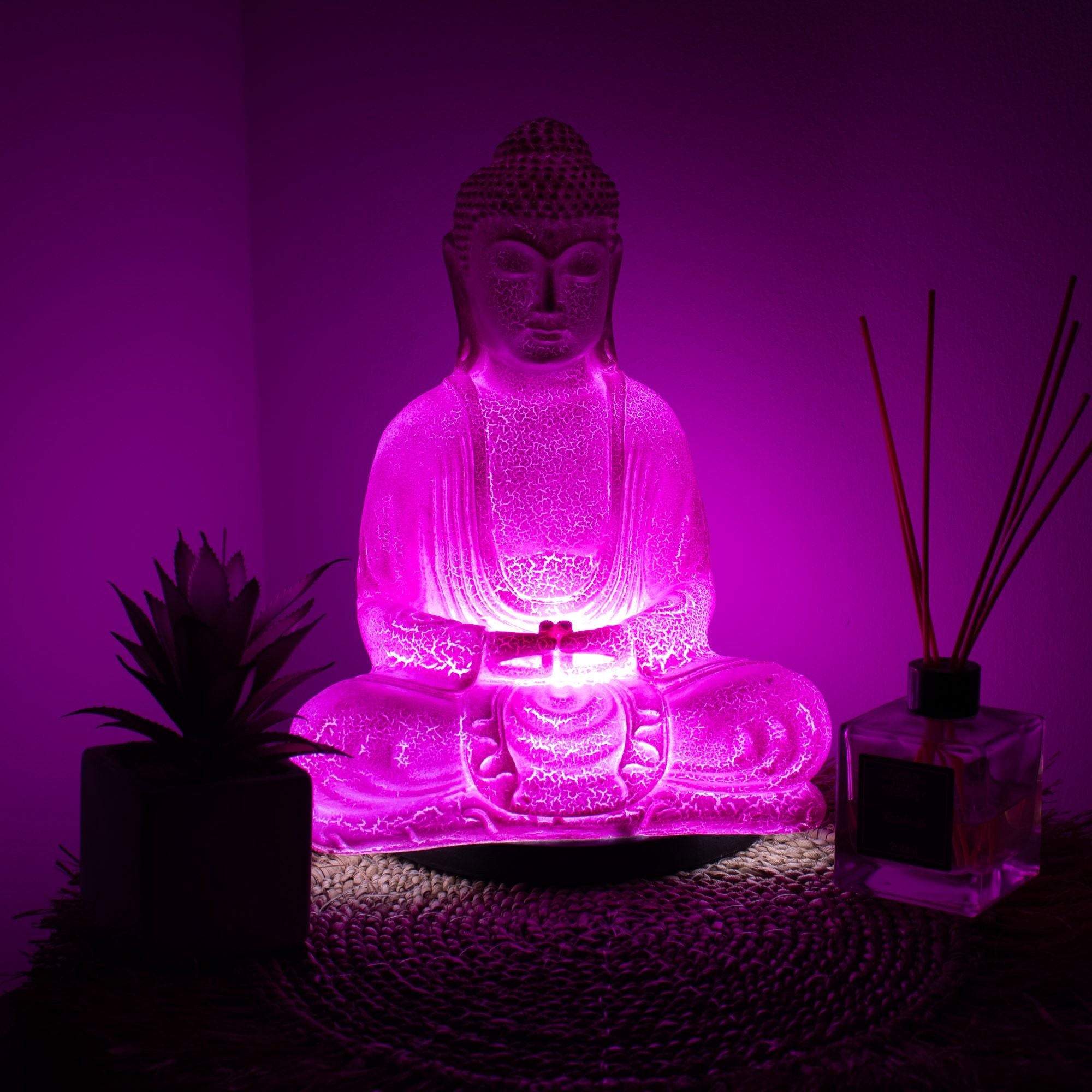 Meditation Buddha Lamp Cherry Crackle - Oval Stand