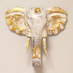 Large Elephant Head - Gold & Whitewash