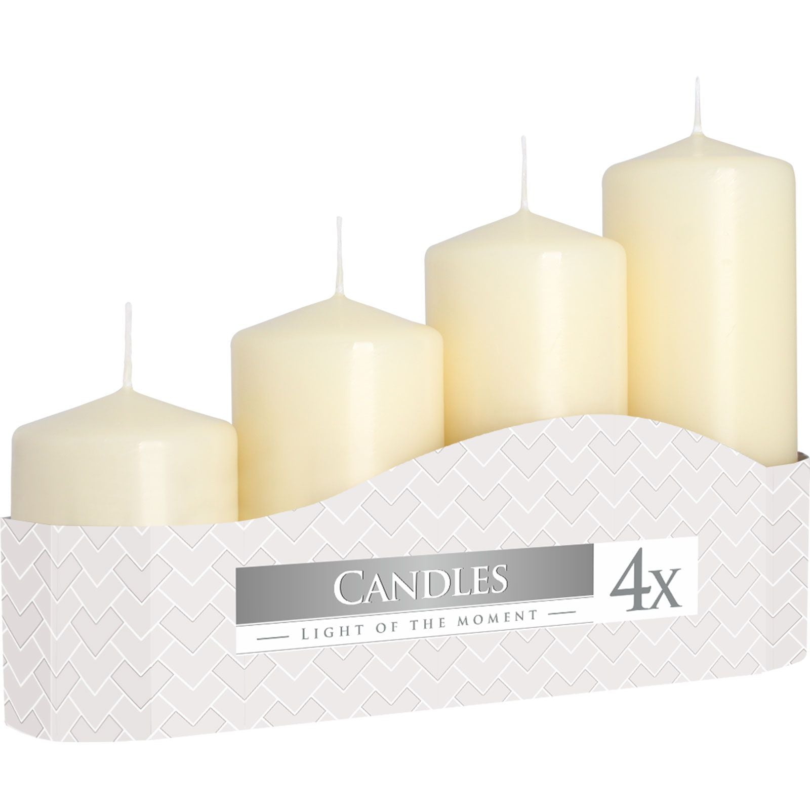 Set of 4 Pillar Candles  50mm (11/16/22/33H) - Ivory