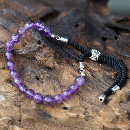 925 silfurhúðað armbandskeið með svörtum streng - Ametyst