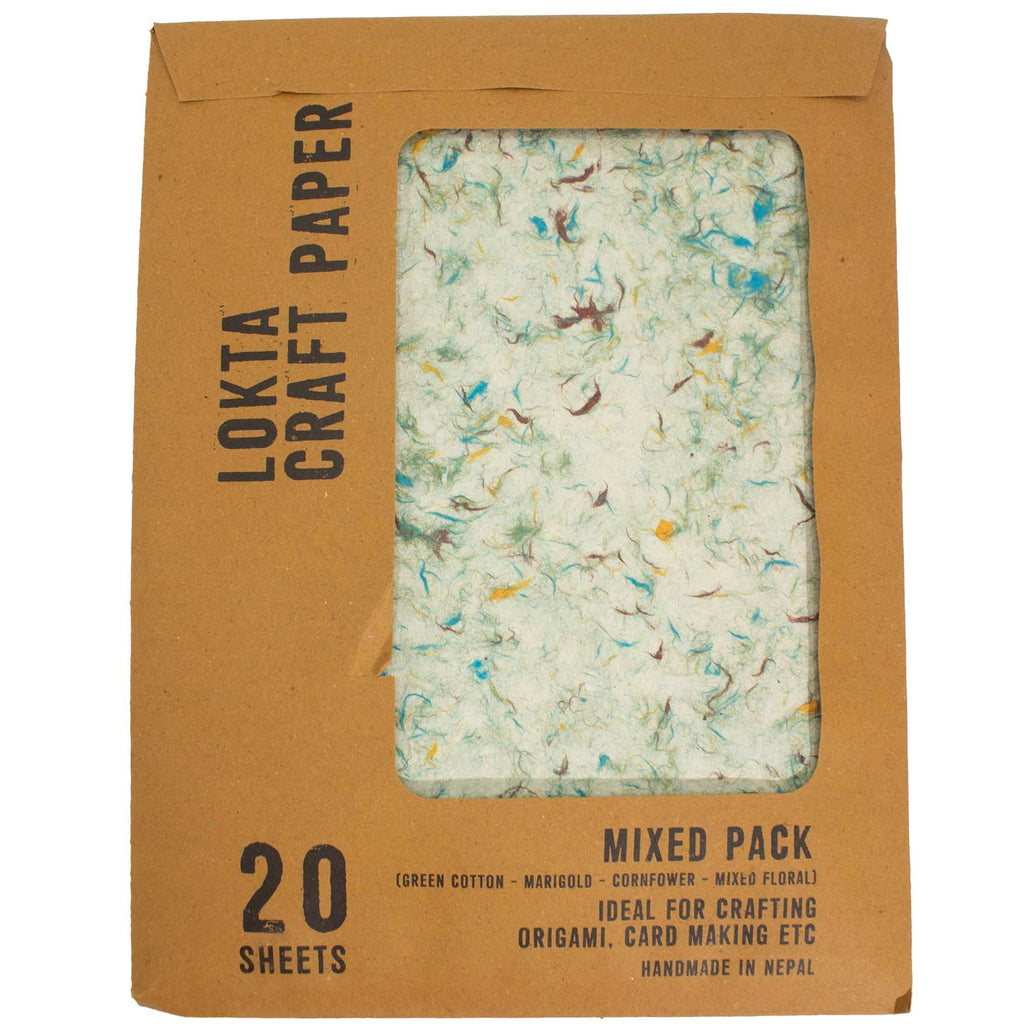A4 - Lokta Craft Paper (20 sheet pack) - Mixed Pack  (Green Cotton - Marigold - Cornfower - Mixed Floral)