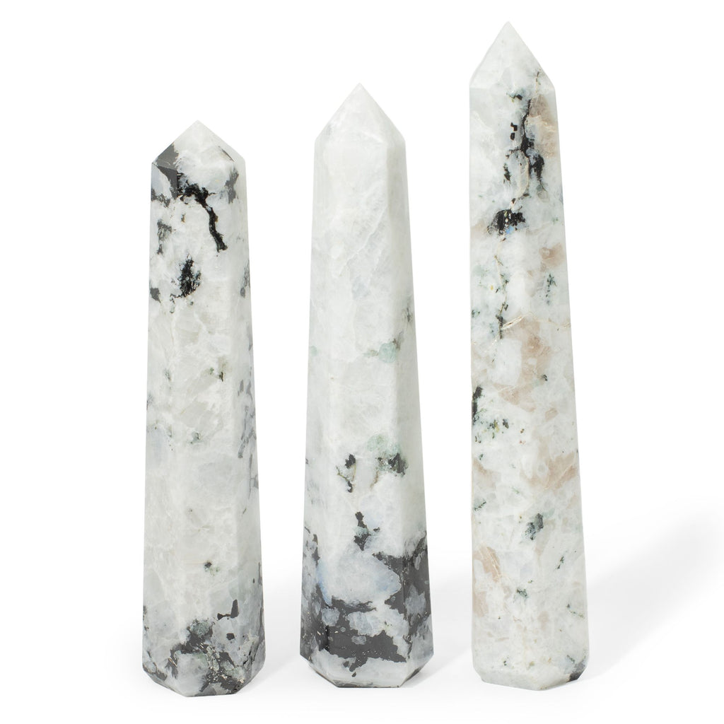 Gemstone Six Face Obelisk Point approx 17cm - Rainbow Moonstone