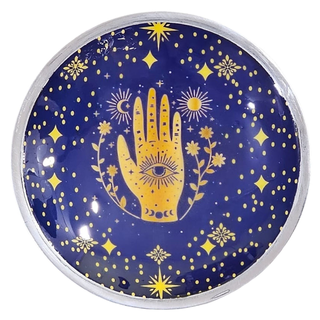 Triple Leg Enamelled Offering Plate - Hamsa Midnight Blue