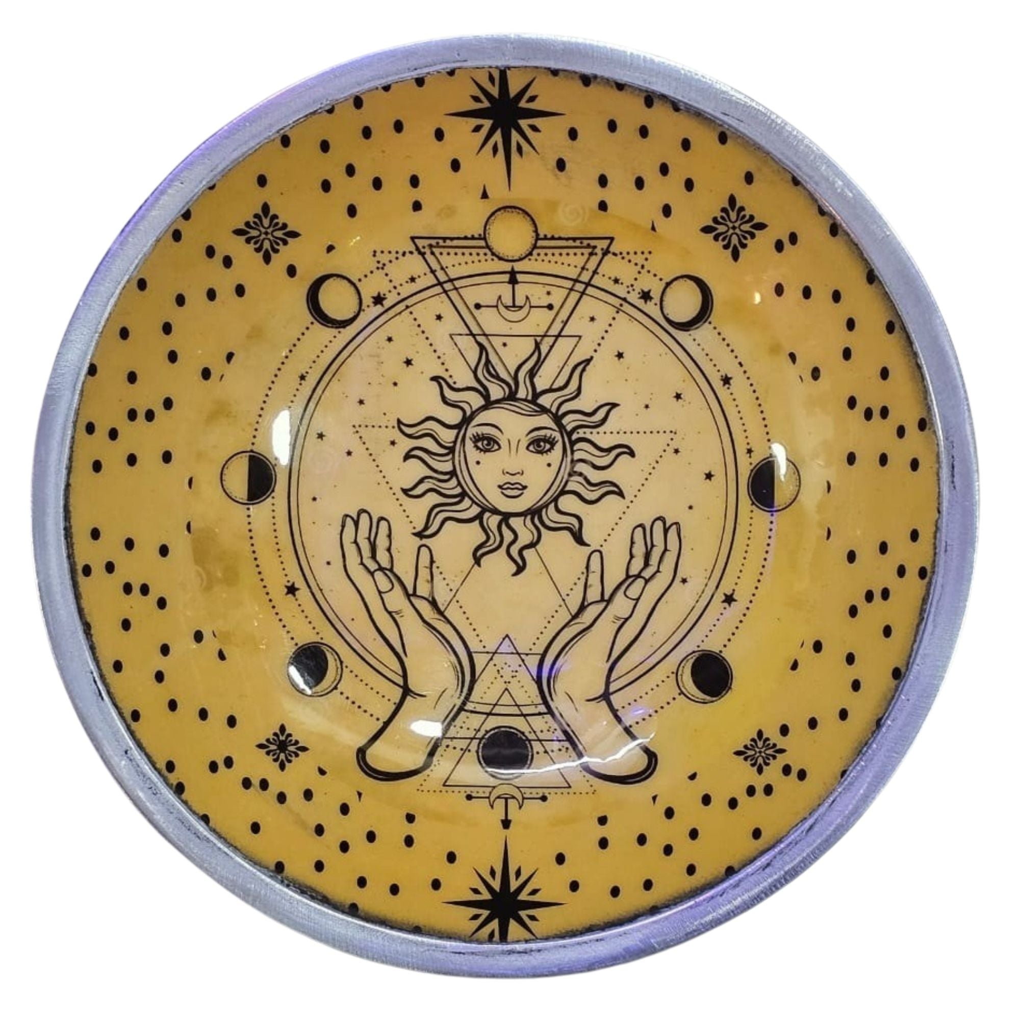 Triple Leg Enamelled Offering Plate - Hands & Sun