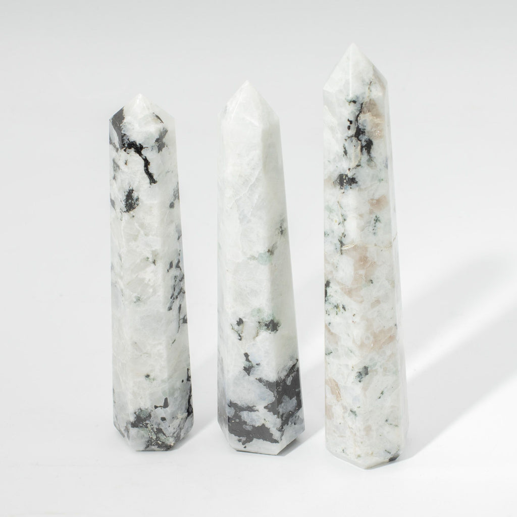 Gemstone Six Face Obelisk Point approx 17cm - Rainbow Moonstone
