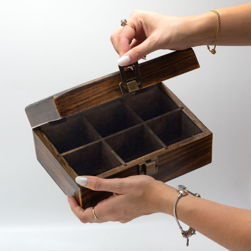 Mango Carved Tea Box - (6 compartments)