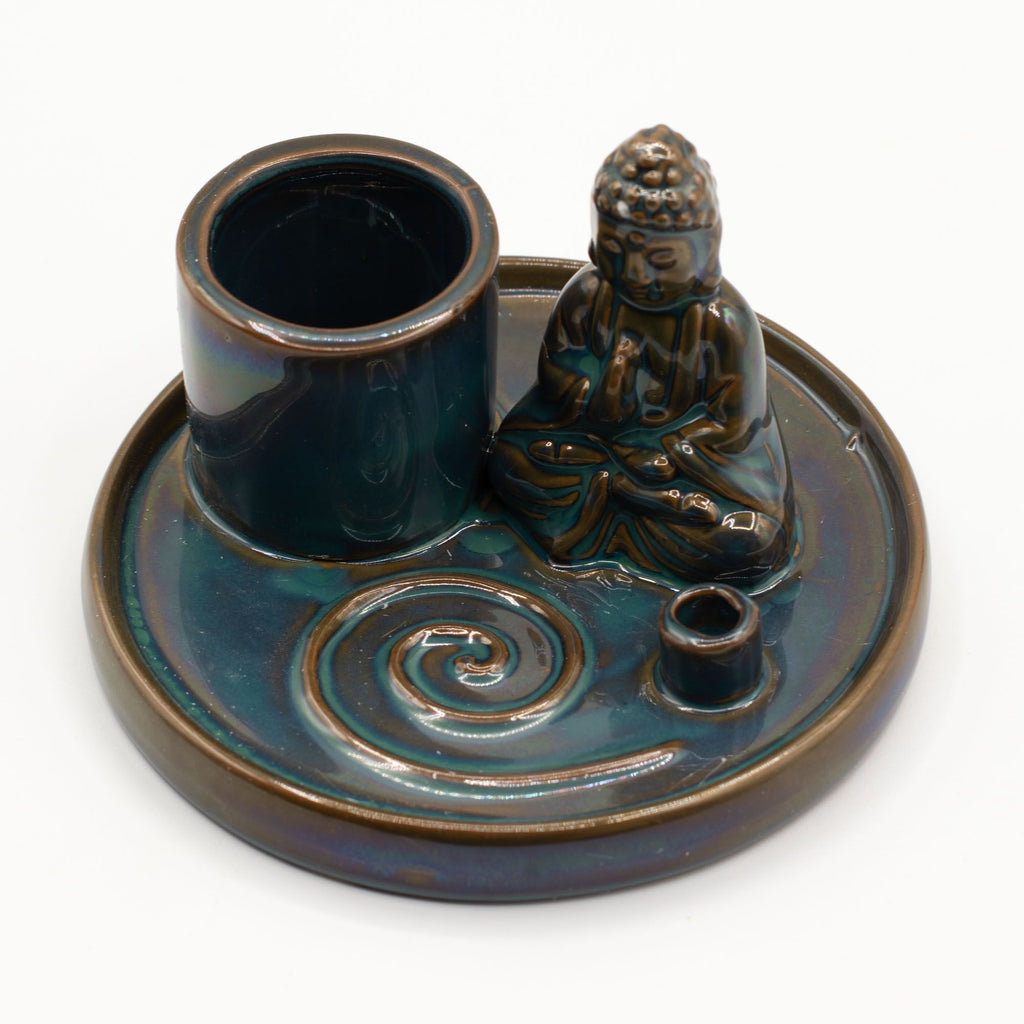 Multi Purpose Buddha Incense Plate - Ceramic Blue