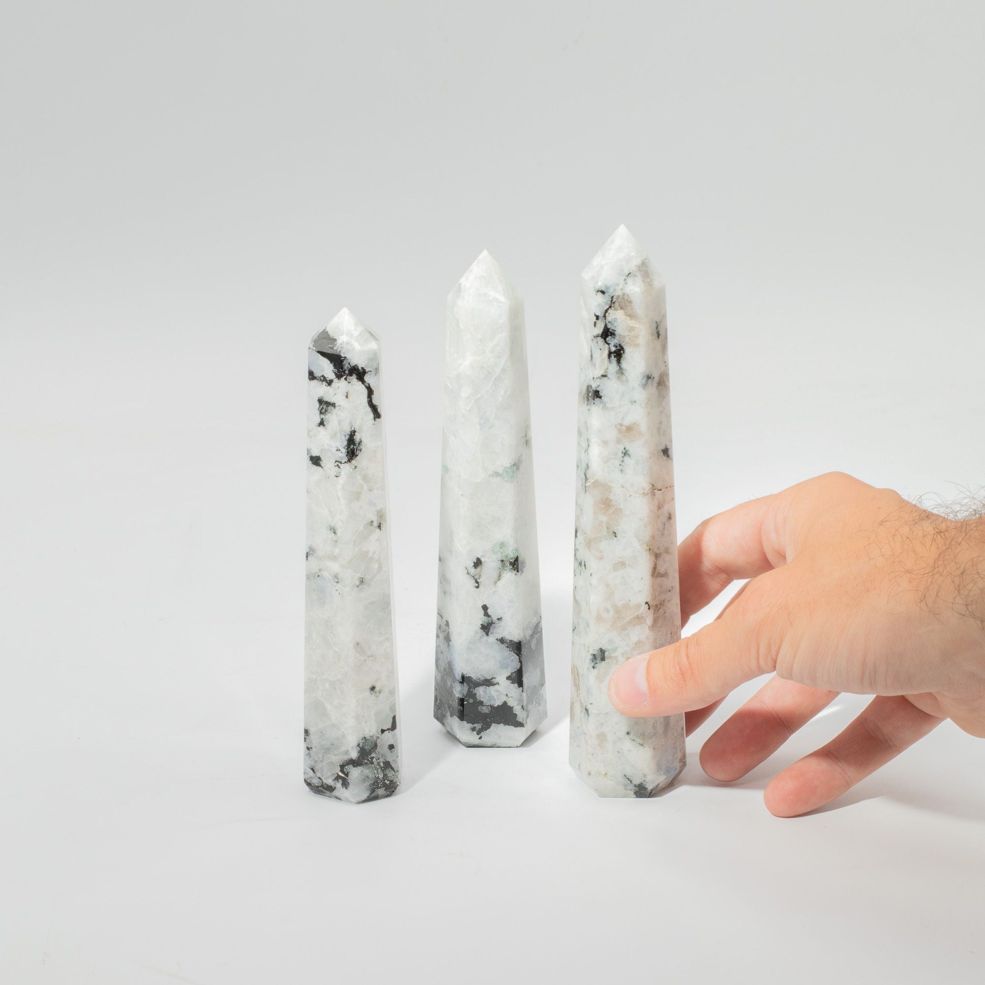 Gemstone Six Face Obelisk Point approx 17cm - Rainbow Moonstone