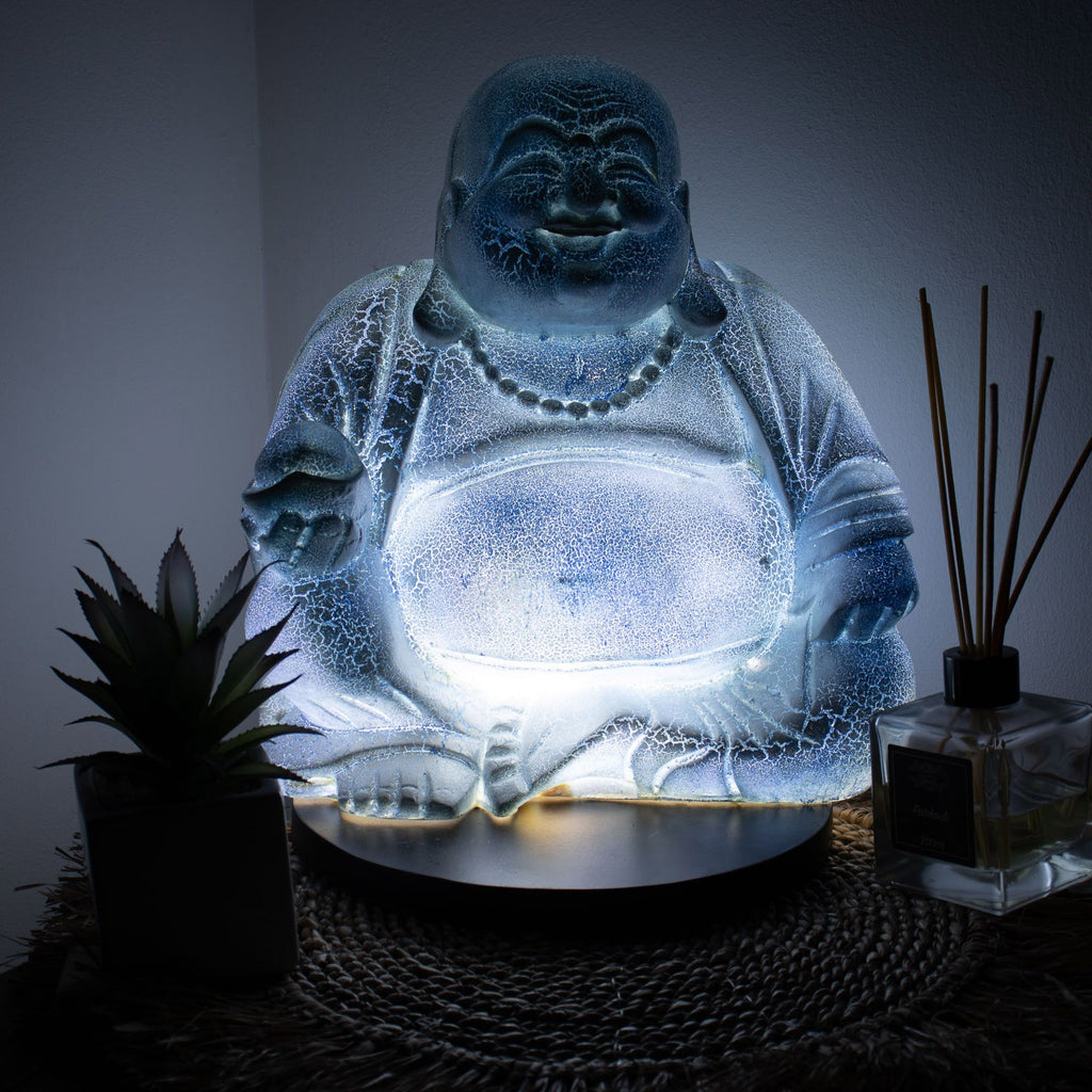 Laughing Buddha Lamp Sky Blue - Round Stand