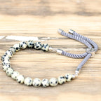 925 Silver Plated Gemstone Charcoal String Bracelet - Dalmatian Jasper