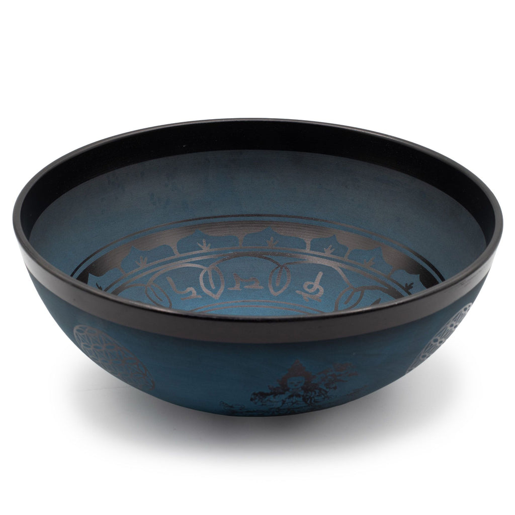 Large Aluminum Singing Bowl - Tibetan Double Dorjy Design - Blue (27cm)