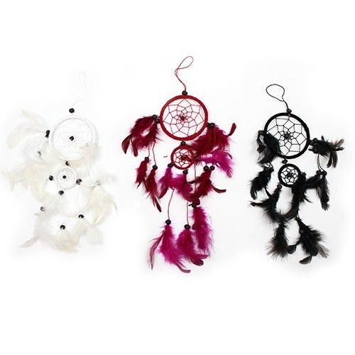 Bali Dreamcatchers - Meðalstór hringlaga - Svört/Hvít/Rauð