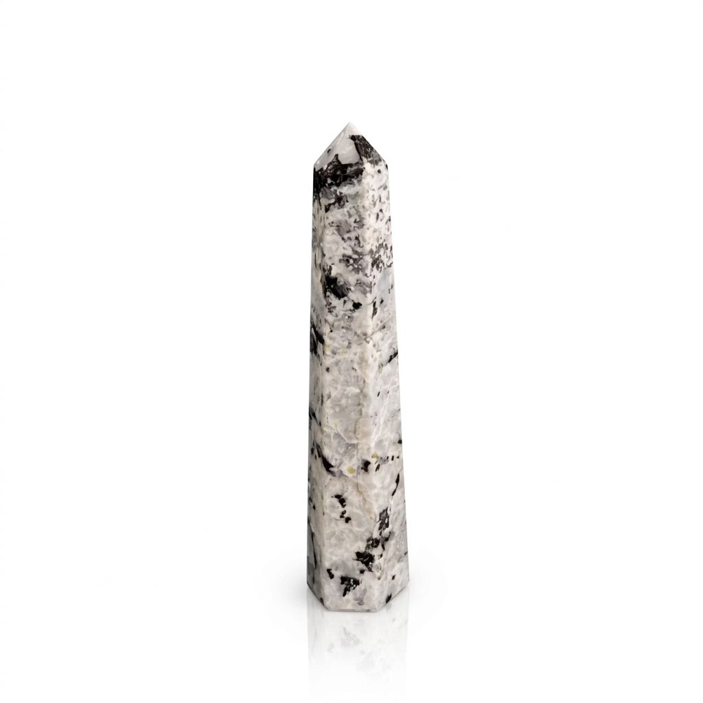Gemstone Six Face Obelisk Point approx 17cm - Rainbow Moonstone
