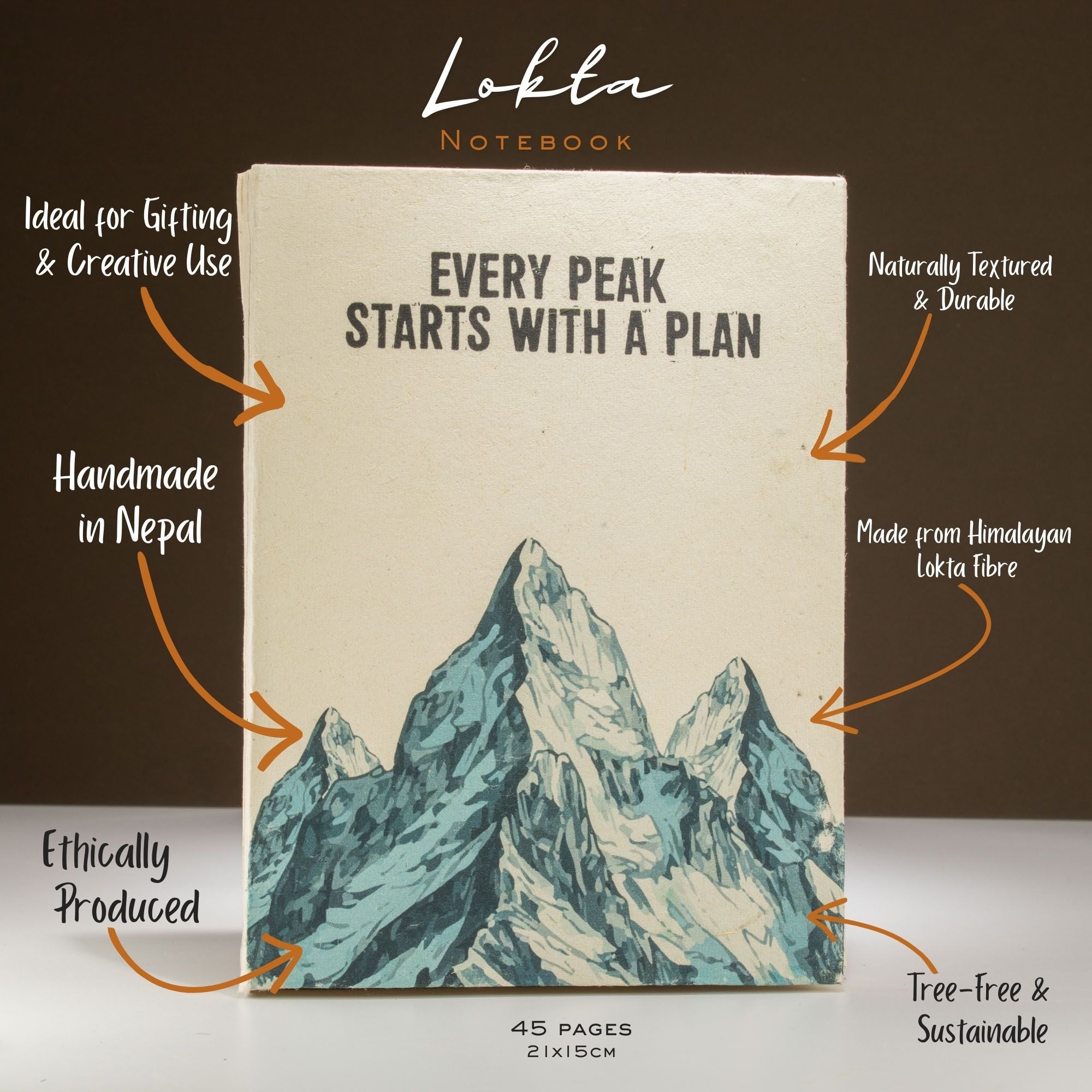 Lokta Inspiration Notebook – Every Peak – Large (21x15cm) – 45 Leaves – Includes Bookmark