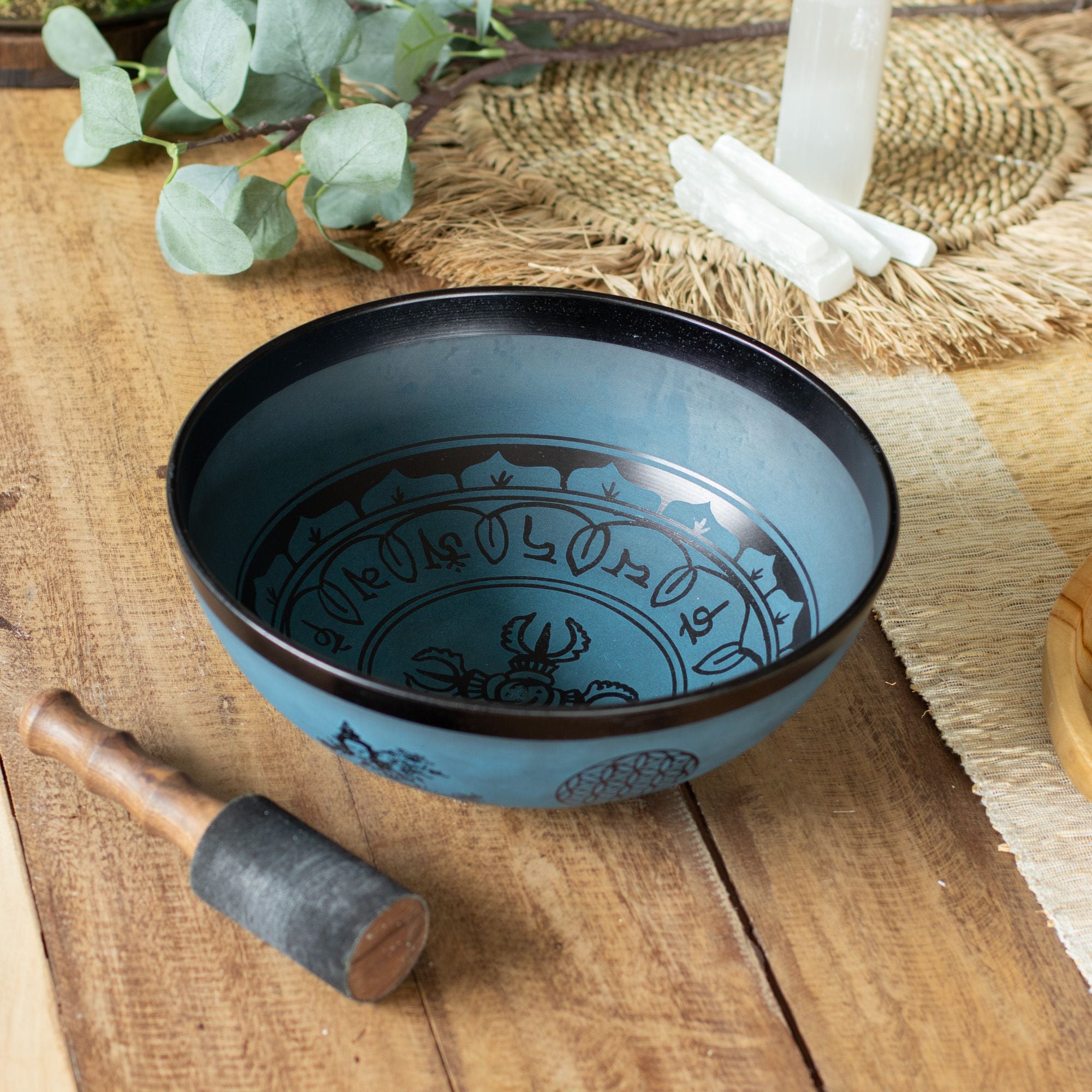 Large Aluminum Singing Bowl - Tibetan Double Dorjy Design - Blue (27cm)