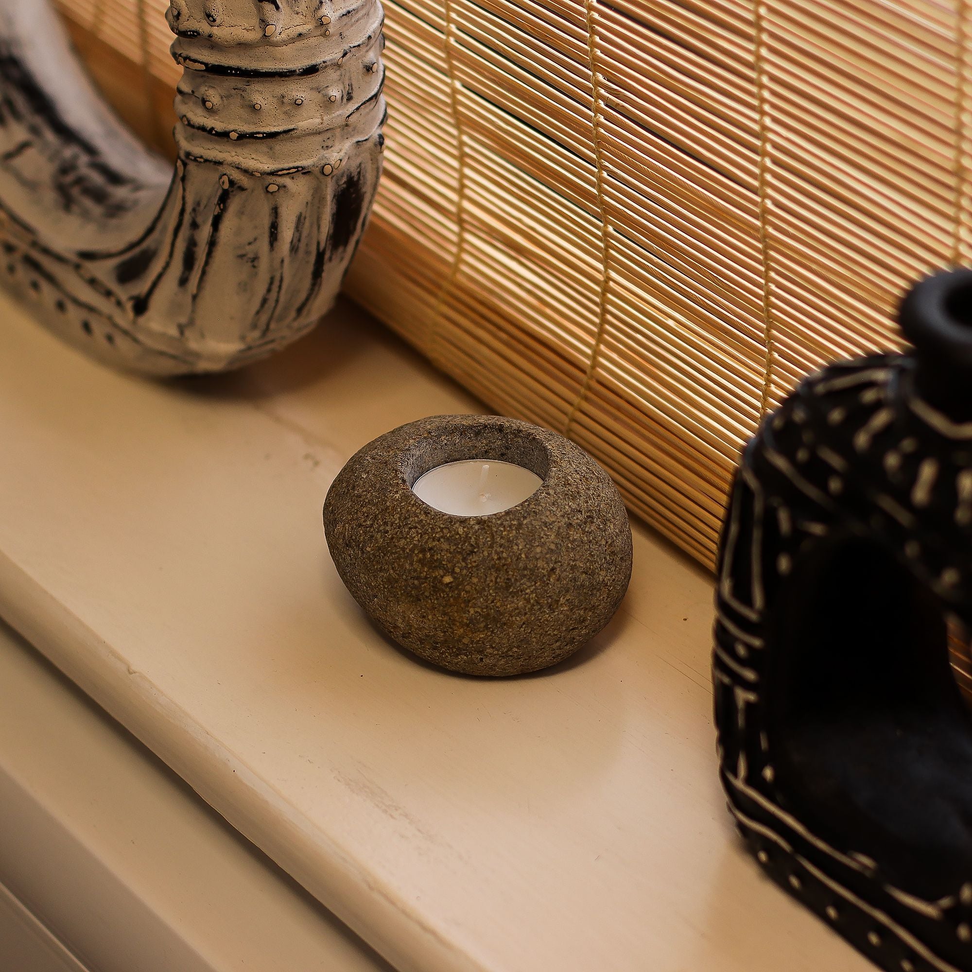 Natural Riverstone Candle Holder - Single Nightlight