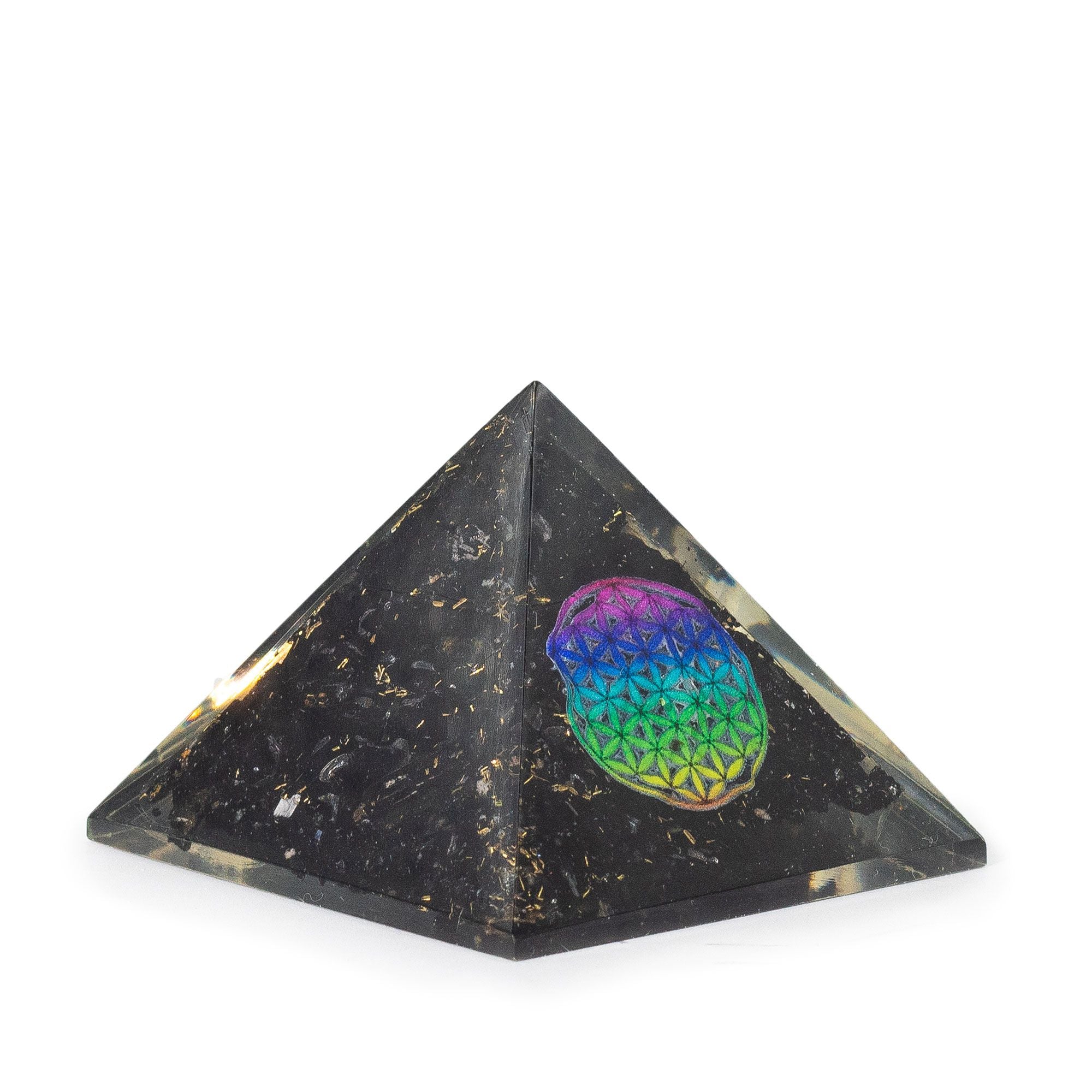 Small Organite Pryamids 5.5x4.5cm - Flower of Life - Black Tormaline Chips