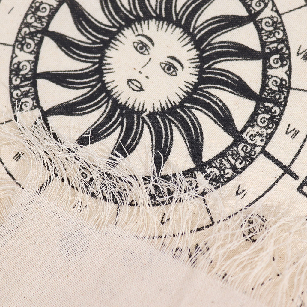 Ancient Witch Pendulum Divination Cloth - Sun Face - Natural & Black