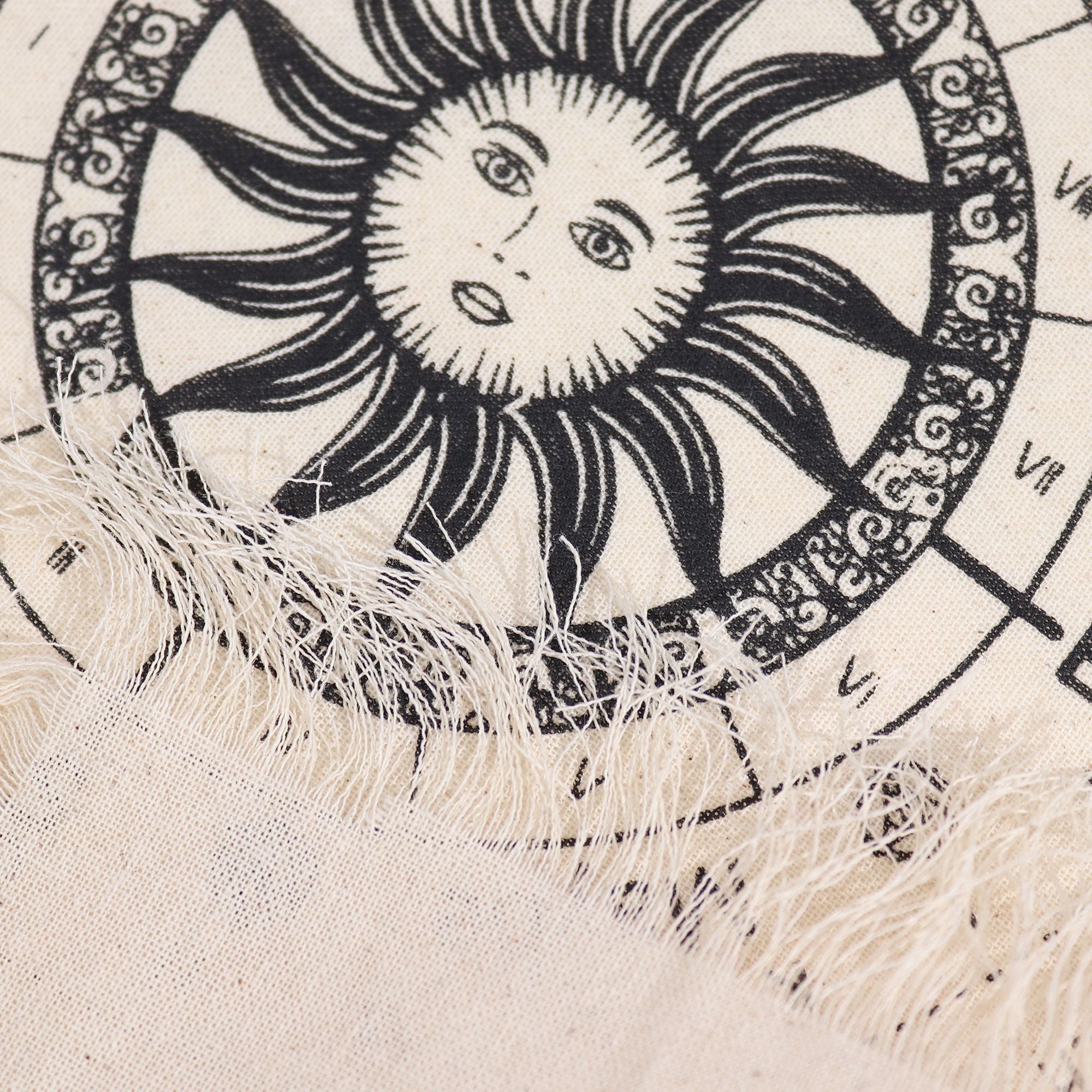 Ancient Witch Pendulum Divination Cloth - Sun Face - Natural & Black