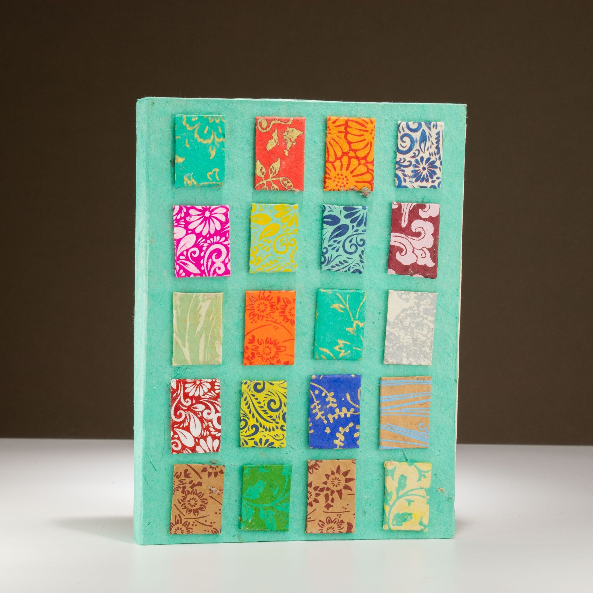 Lokta Mini Tiles Notebook – Large (21x15cm) – 45 Leaves – Includes Bookmark – Teal