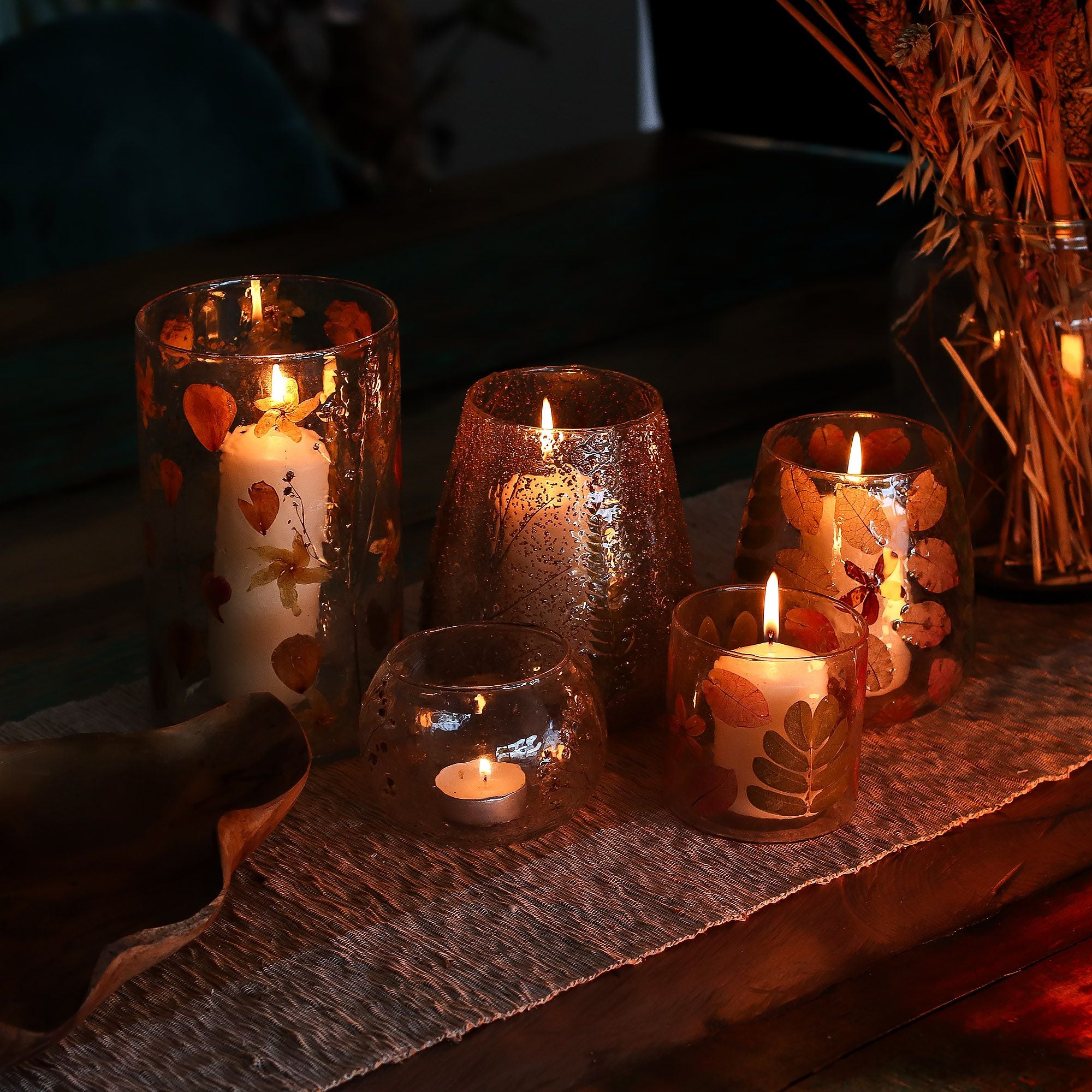 Natural Floral Glass - Vase Candle Holder - Primavera  - (12x11cm)