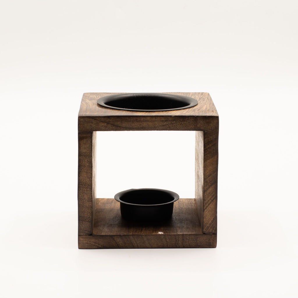 Square Mango Wood Oil Burner  - Yin Yang