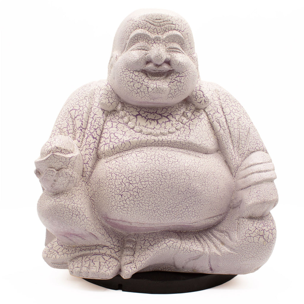 Laughing Buddha Lamp Lavender Crackle - Round Stand