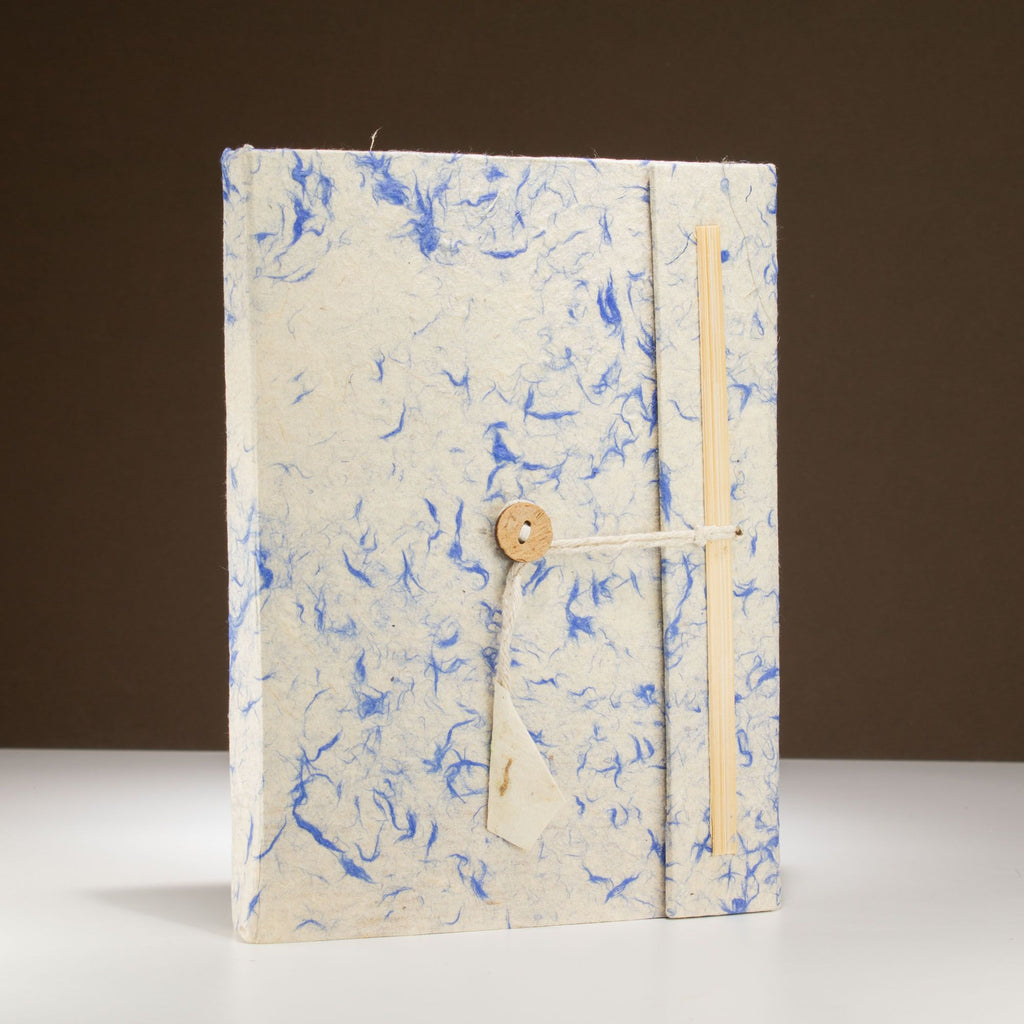 Lokta Mixed Blue Cotton Notebook – Large (21x15cm) – 45 Leaves – Includes Bookmark