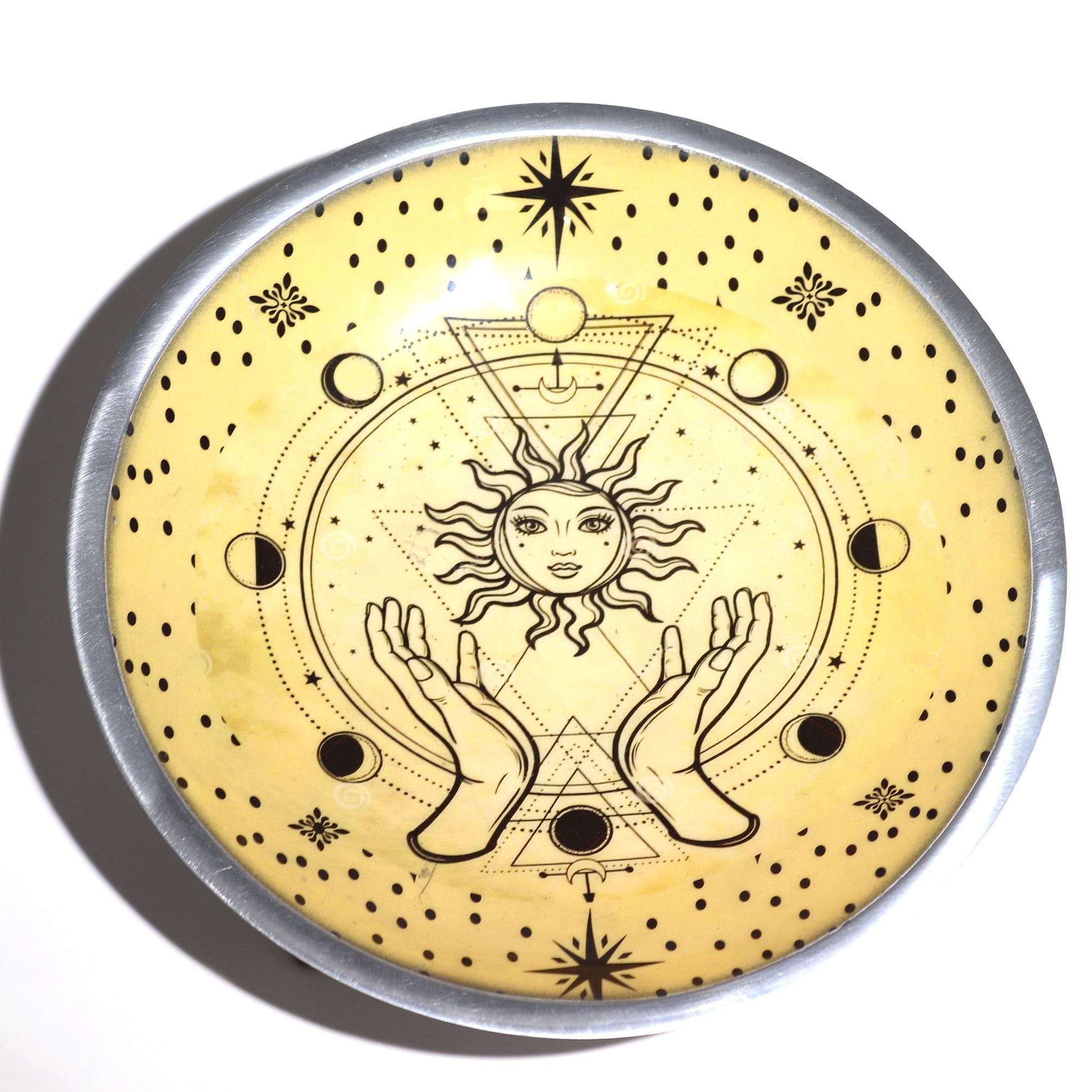 Triple Leg Enamelled Offering Plate - Hands & Sun