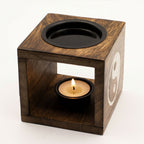 Square Mango Wood Oil Burner  - Yin Yang