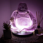 Laughing Buddha Lamp Lavender Crackle - Round Stand