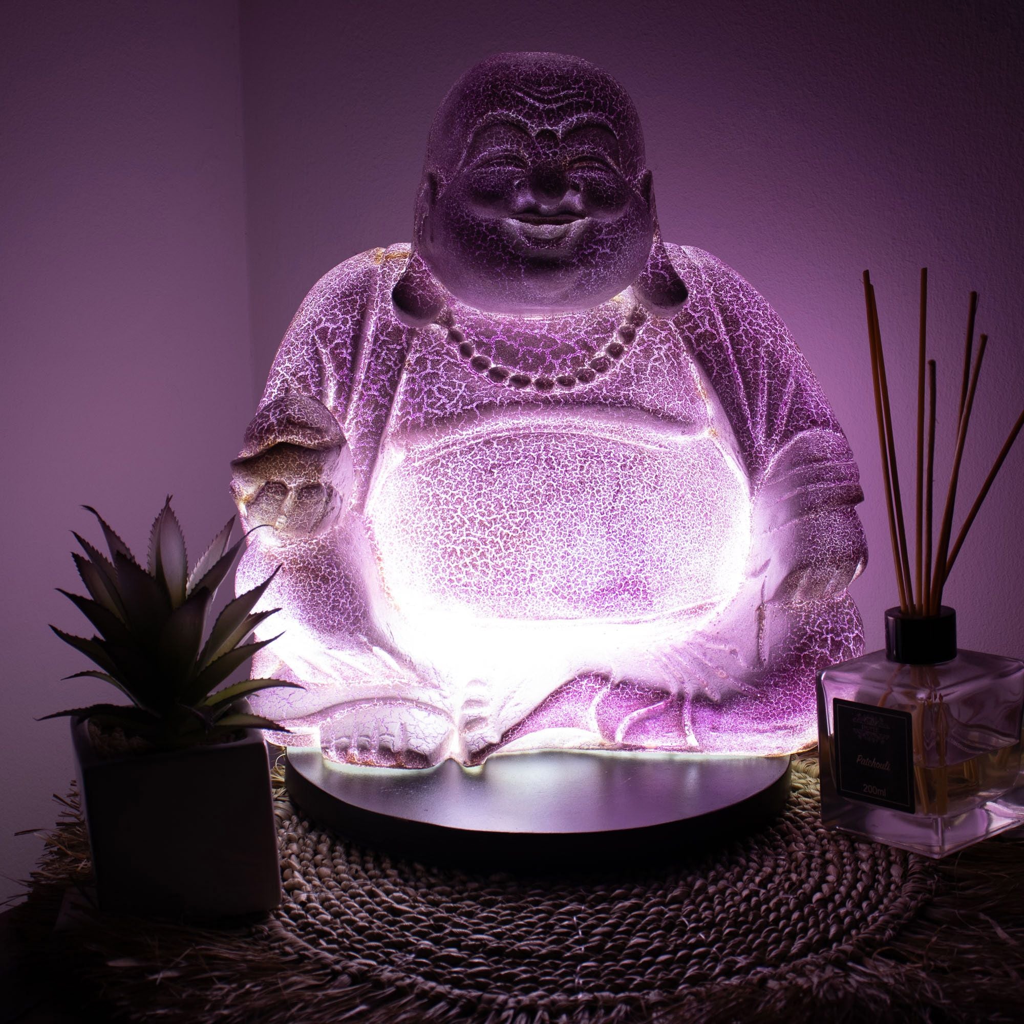 Laughing Buddha Lamp Lavender Crackle - Round Stand