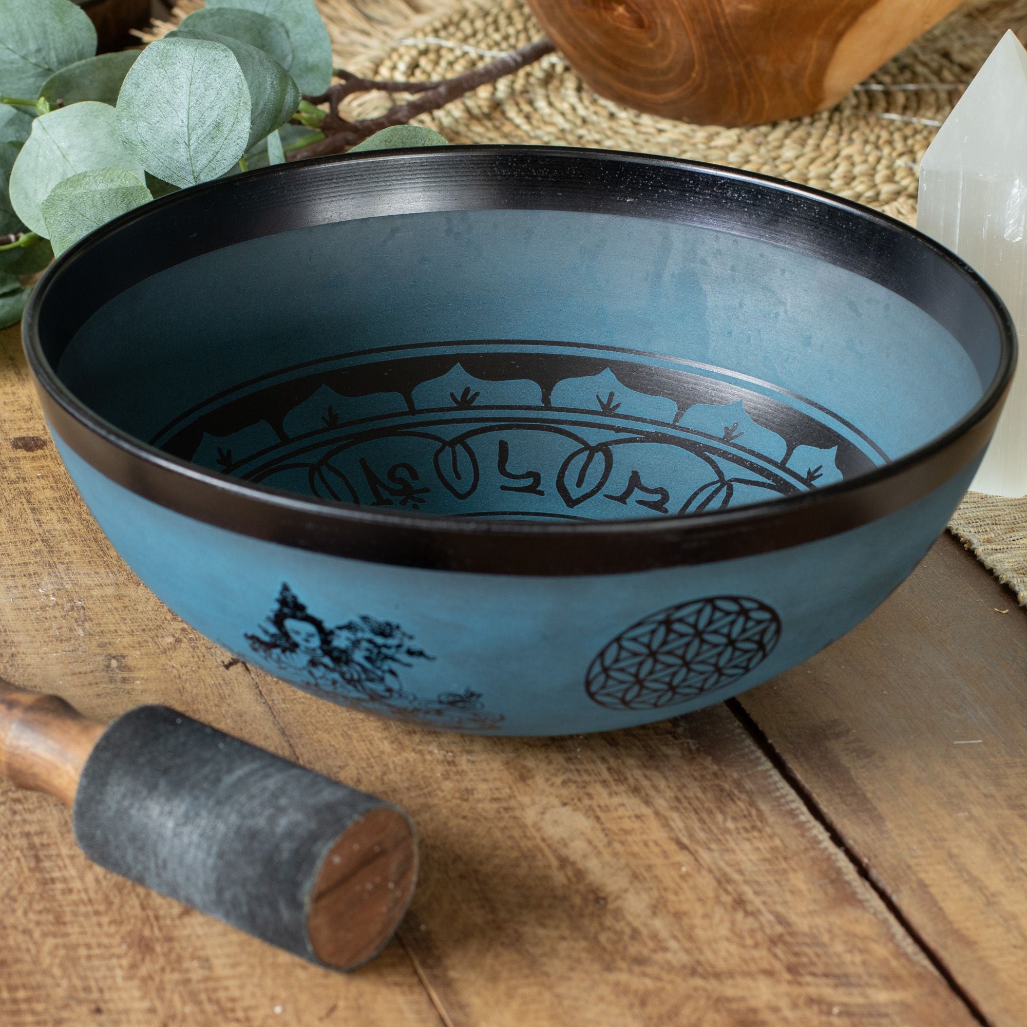 Large Aluminum Singing Bowl - Tibetan Double Dorjy Design - Blue (27cm)