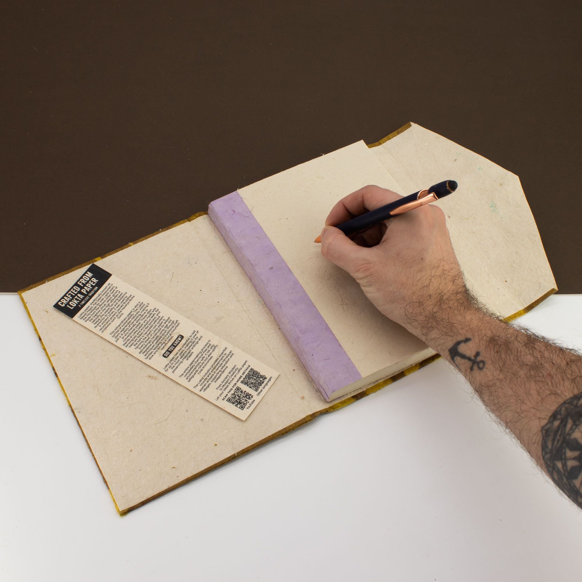 Lokta Bold Floral Notebook – Large (21x15cm) – 45 Leaves – Includes Bookmark – Mustard Brown