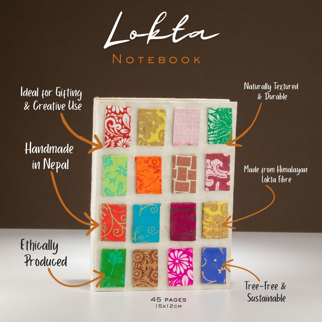 Lokta Mini Tiles Notebook – Medium (15x12cm) – 45 Leaves – Natural