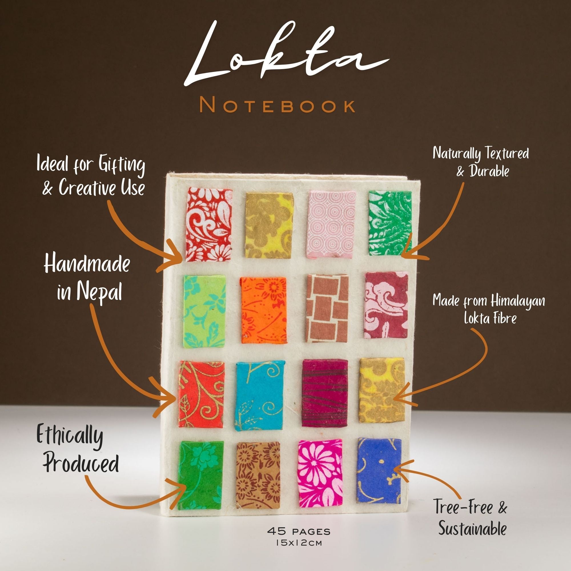 Lokta Mini Tiles Notebook – Medium (15x12cm) – 45 Leaves – Natural