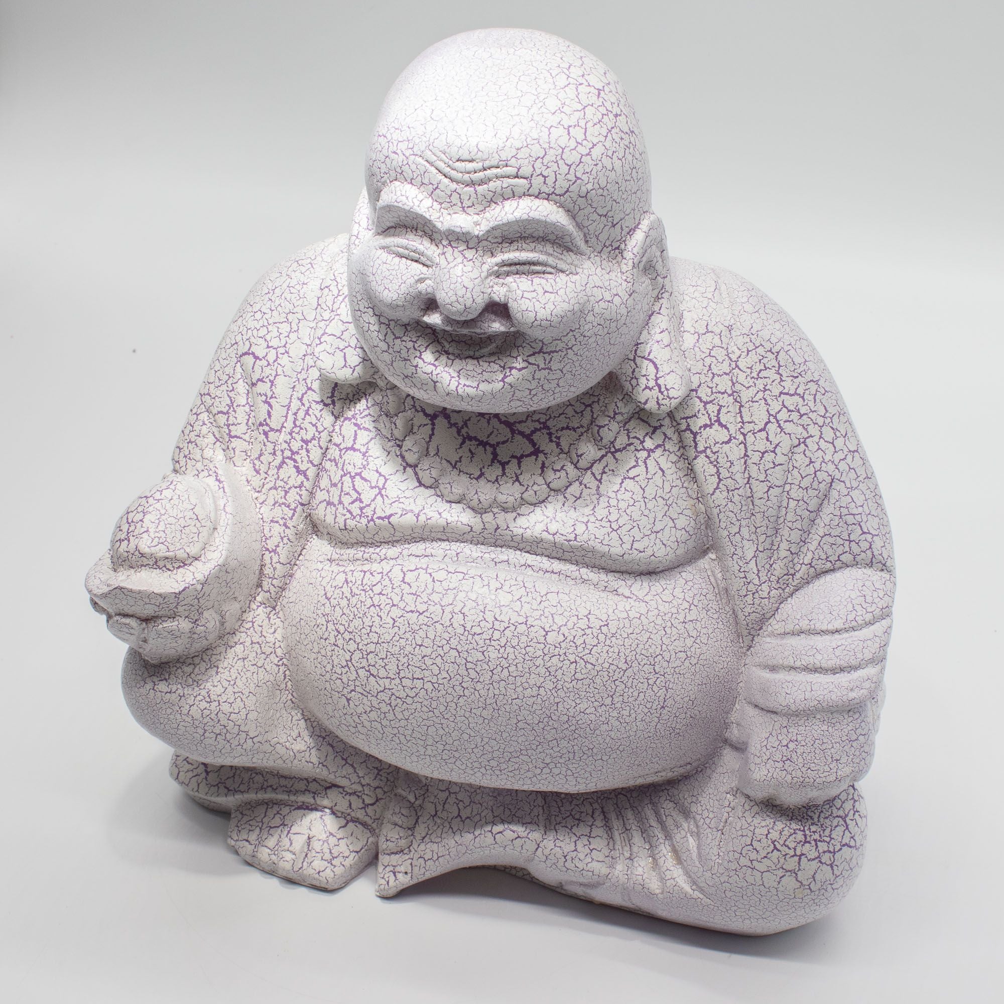 Laughing Buddha Lamp Lavender Crackle - Round Stand