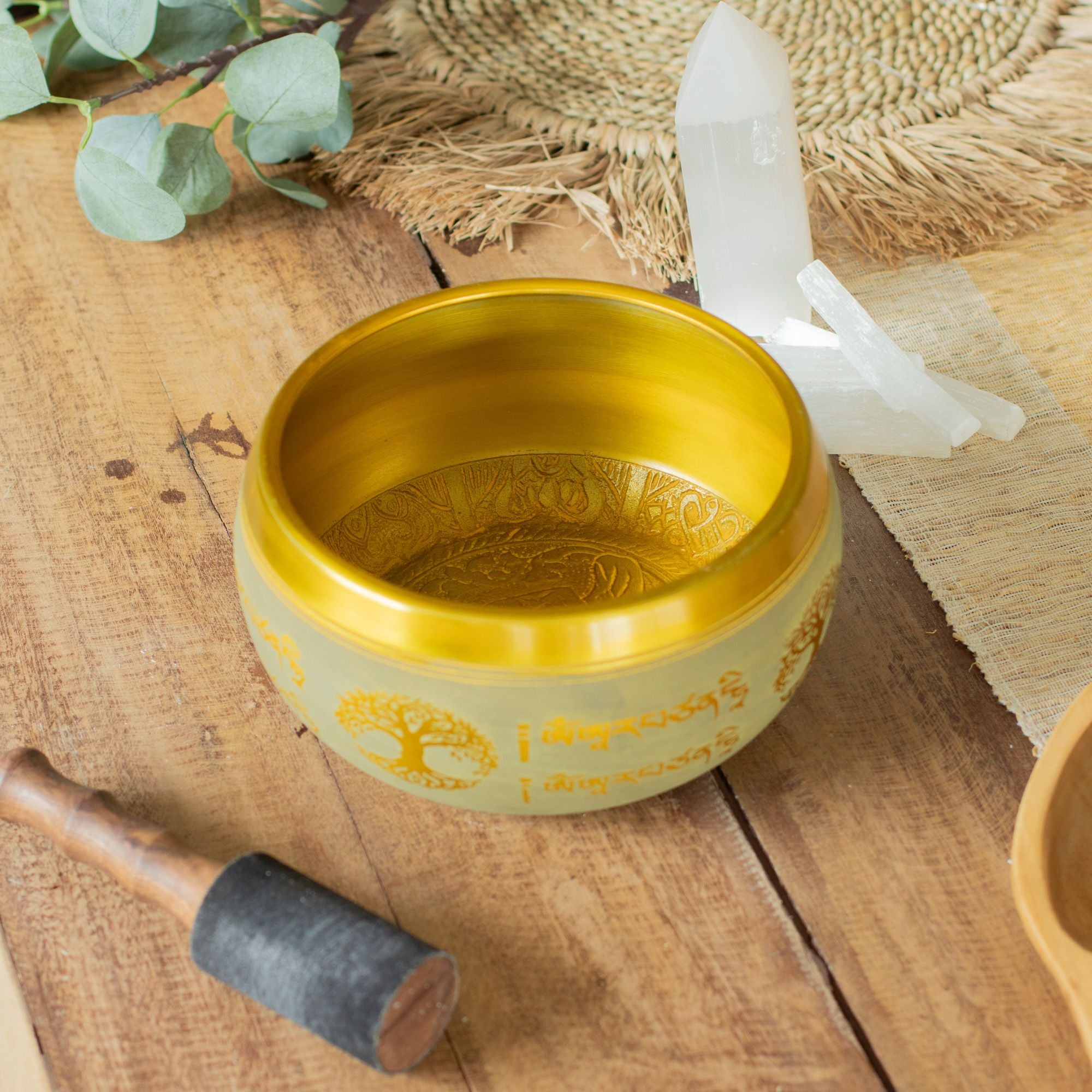 Large Aluminum Singing Bowl - Buddha Tree of Life - Copper Colour (19cm)