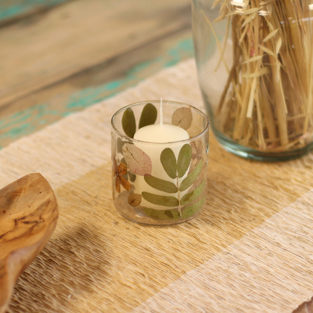Natural Floral Glass - Straight Candle Holder - Primavera -  (8x8cm)