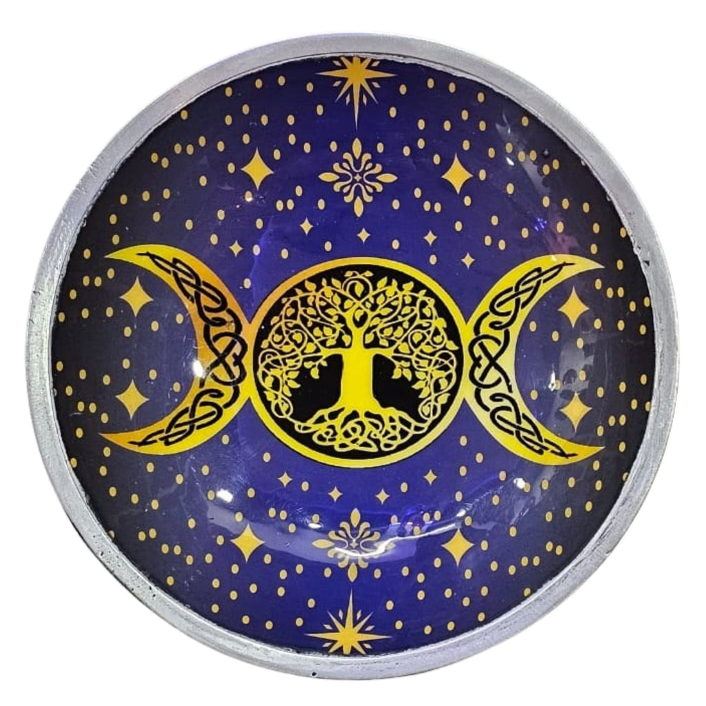 Triple Leg  Enamelled Offering Plate - Purple Triple Moon