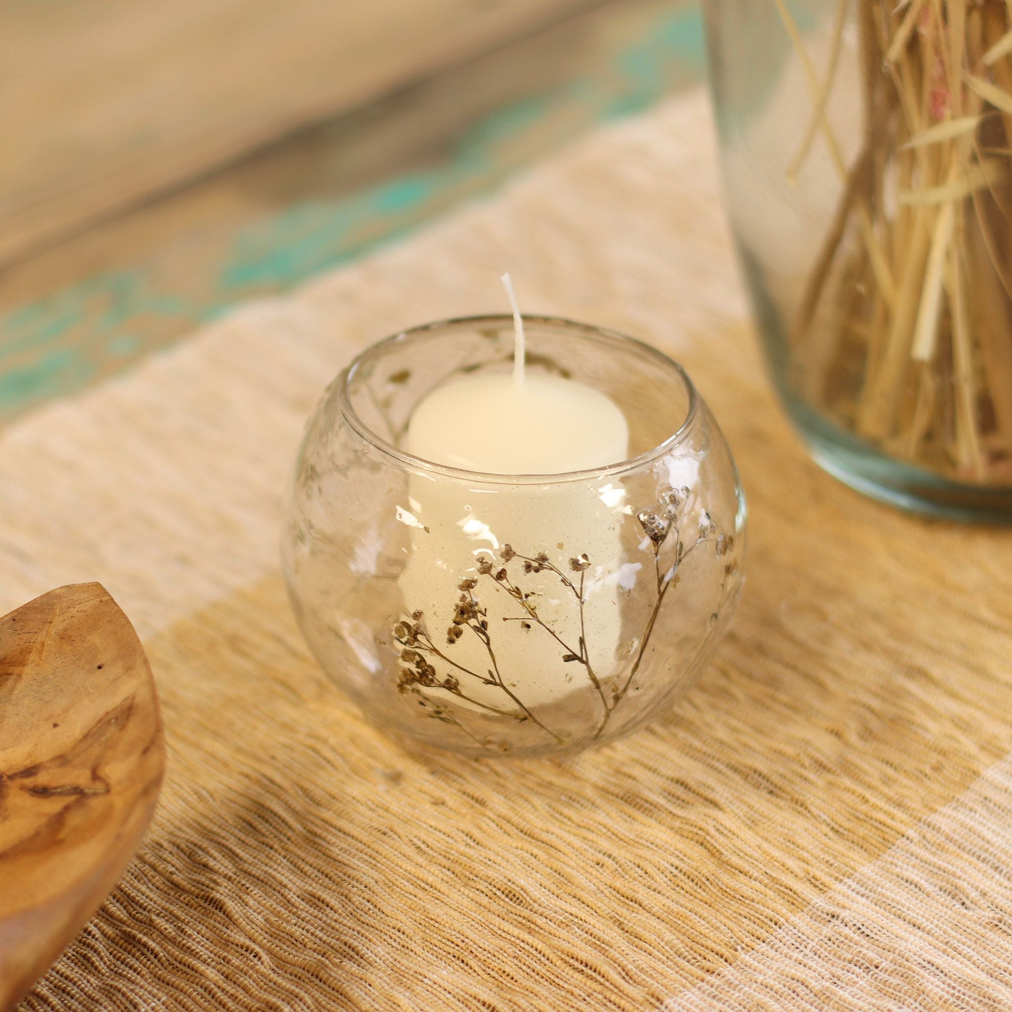 Natural Floral Glass - Bowl Candle Holder - Margarita - (8x10cm)